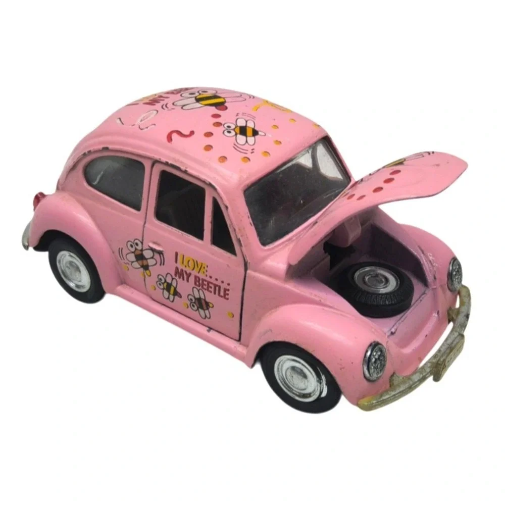 Pink VW Bug Beetle I‎ Love My Beetle Volkswagen Die Cast Metal Toy Car #SS5702